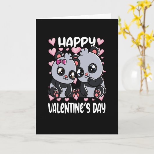 パンダの双子とハート カード (黄色い花)