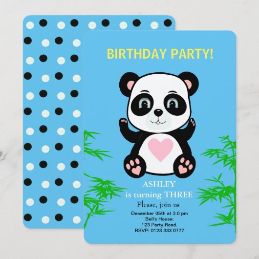 パンダの子供の誕生日招待状 招待状 (正面/裏面)