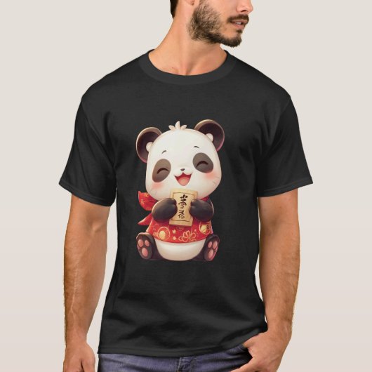 パンダの日本人形招き猫 - パンダ 日本人形 Tシャツ (正面)