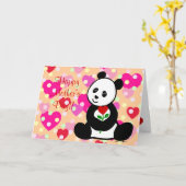 パンダの漫画とハートフラワーマム カード (黄色い花)