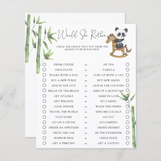 パンダの熊は彼女はむしろ赤ちゃんシャワーを望む (正面/裏面)