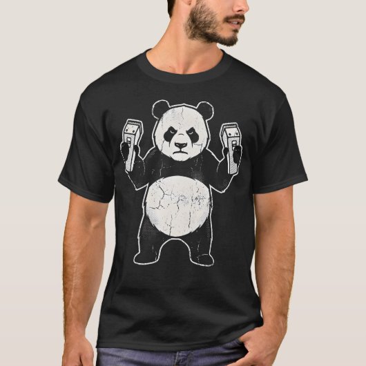 パンダの理容師 面白い動物の散髪 Tシャツ (正面)