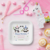 パンダの男の子と女の子の合同誕生日  ペーパープレート (パーティー)