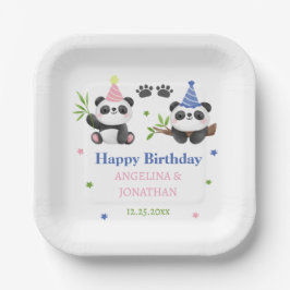 パンダの男の子と女の子の合同誕生日 ペーパープレート