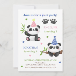 パンダの男の子と女の子の合同誕生日 招待状