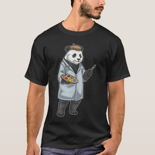 パンダの画家 ペイントブラシ 描画 Tシャツ (正面)