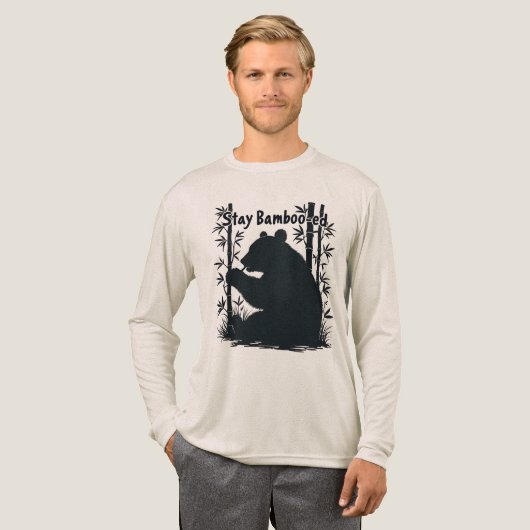 パンダの竹しゃらくせイラスト 白黒 トライブレンドTシャツ (正面全体)