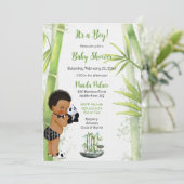 パンダの竹テーマの赤ちゃん男の子 黒 白 緑 招待状 (スタンド正面)