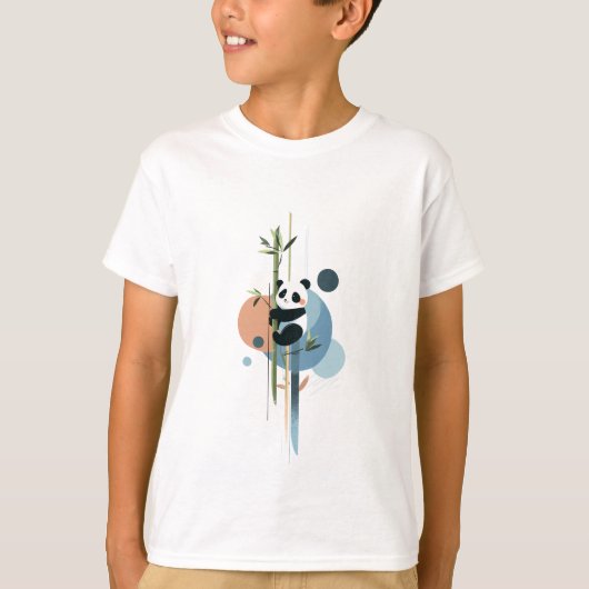 パンダの竹登り キッズ Tシャツ (正面)