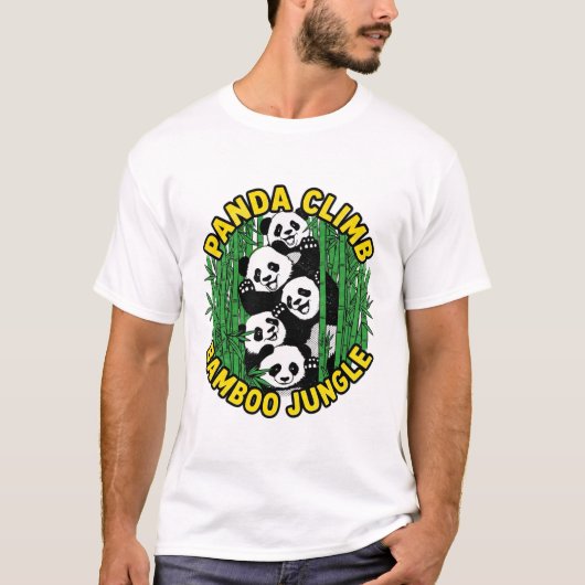 パンダの竹登り ジャングルの野生動物 Tシャツ (正面)