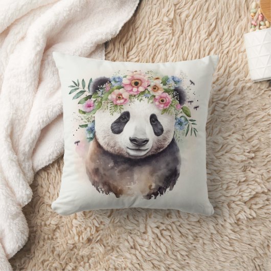 パンダの花の水彩画 クッション (ブランケット)