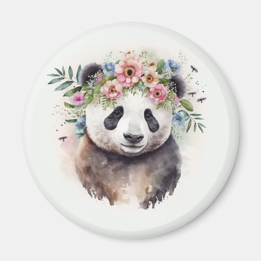 パンダの花の水彩画 マグネット (正面)