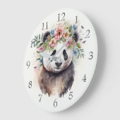 パンダの花の水彩画 ラージ壁時計 (傾斜)