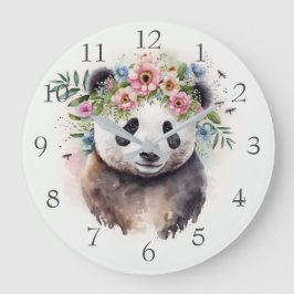 パンダの花の水彩画 ラージ壁時計