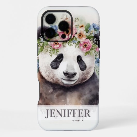 パンダの花の水彩画 iPhoneケース (裏面)
