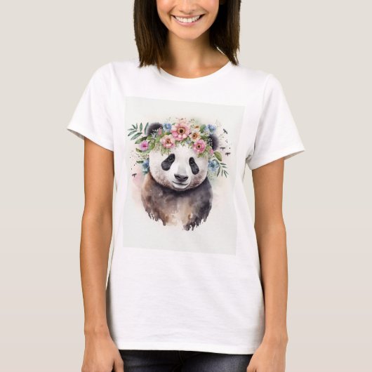 パンダの花の水彩画 Tシャツ (正面)
