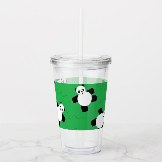 パンダの草の上に寝る アクリルタンブラー (正面)