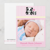 パンダの誕生の発表-ピンク 案内状 (正面/裏面)