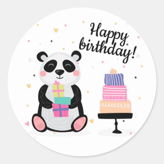 パンダの誕生日おめでとう ラウンドシール (正面)