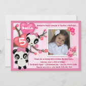 パンダの誕生日の招待のピンクの黒(写真) 招待状 (正面)