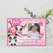 パンダの誕生日の招待のピンクの黒(写真) 招待状 (スタンド正面)