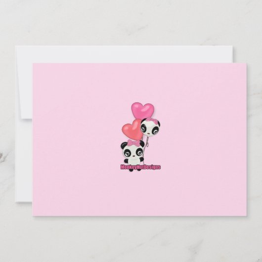 パンダの誕生日の招待のピンクの黒(写真) 招待状 (裏面)