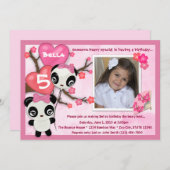 パンダの誕生日の招待のピンクの黒(写真) 招待状 (正面/裏面)