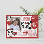 パンダの誕生日の招待の赤い黒(写真) 招待状 (スタンド正面)