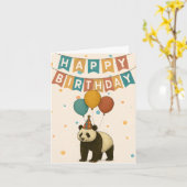 パンダの誕生日カード – 風船を持った愛らしい動物 カード (黄色い花)