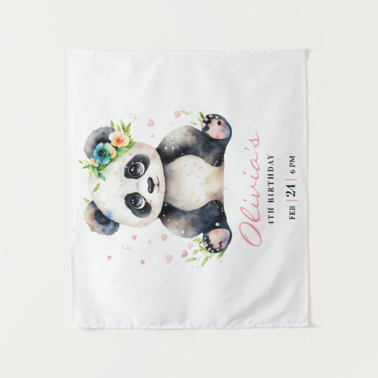 パンダの誕生日招待状、パンダの女の子の誕生日 タペストリー (正面)