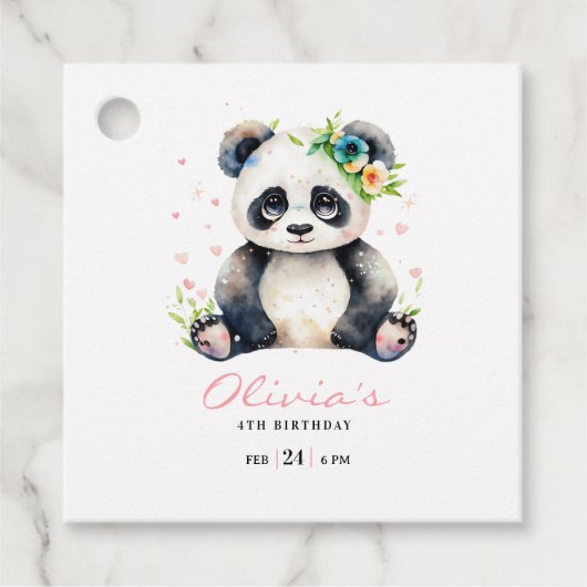 パンダの誕生日招待状, パンダの女の子の誕生日 フェイバータグ (正面)