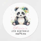パンダの誕生日招待状, パンダの女の子の誕生日 ラベル (デザイン1)
