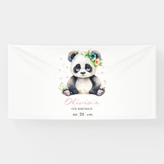 パンダの誕生日招待状、パンダの女の子の誕生日 横断幕 (横)