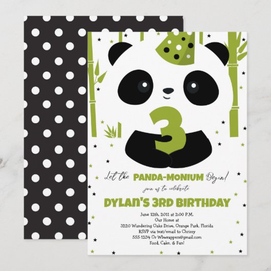 パンダの誕生日招待状 パンダパーティー 招待状 (正面/裏面)