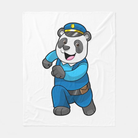 パンダの警察官と警察官の帽子 フリースブランケット (正面)