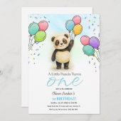 パンダの風船 1歳の誕生日パーティー 青 招待状 (正面/裏面)