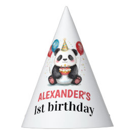 パンダの1歳の誕生日 バルーンとケーキ パーティーハット