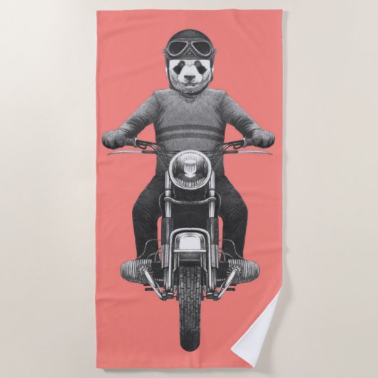 パンダのMotorcyleのライダー ビーチタオル (正面)