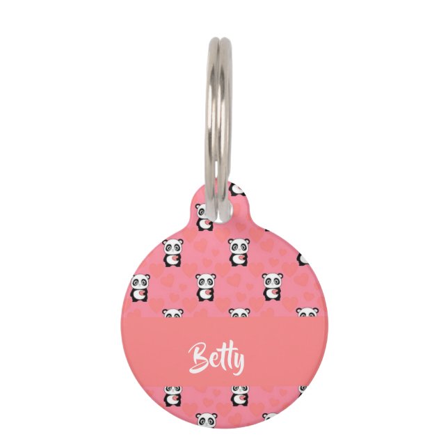 パンダはピンク柄が好きだ ペット　ネームタグ (正面)