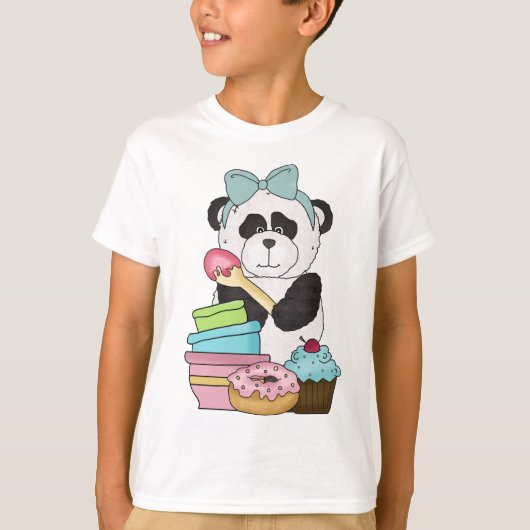 パンダは甘いお菓子を付ける Tシャツ (正面)