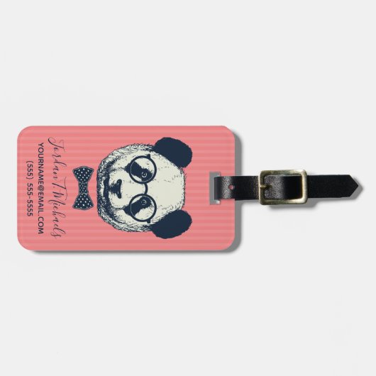 パンダは|を加えますあなたの名前を縞で飾ります ラゲッジタグ (正面横)