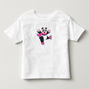 パンダアイススケートで滑るアイススケート トドラーTシャツ