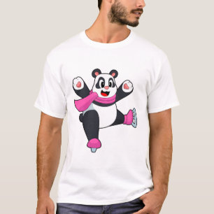 パンダアイススケートで滑るアイススケート Tシャツ