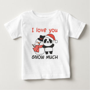 パンダアイラブユキユスノー雪だるまパン ベビーTシャツ