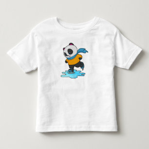 パンダアットアイススケートで滑るとアイススケート&スカーフ トドラーTシャツ