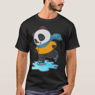 パンダアットアイススケートで滑るとアイススケート&スカーフ Tシャツ