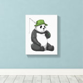 パンダアット魚釣りと魚釣り棒 キャンバスプリント (インサイチュ (ウッドフロア))