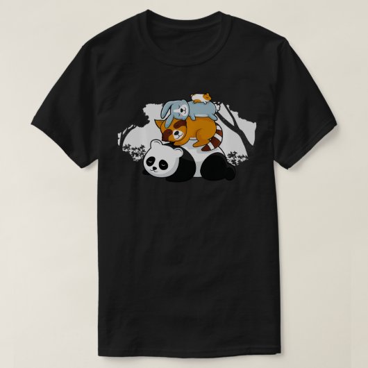 パンダアライグマうさぎハムスターかわいい眠っている動物 Tシャツ (デザイン正面)