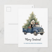 パンダインおもしろいブルーレトロトラッククリスマス シーズンポストカード (正面/裏面)