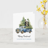 パンダインおもしろいブルーヴィンテージバンクリスマス カード (黄色い花)